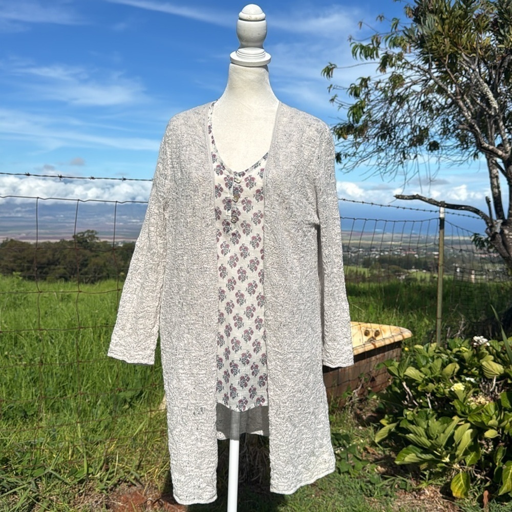 J Jill Coastal Gray Lace long Sleeve Mid Length Cardigan M